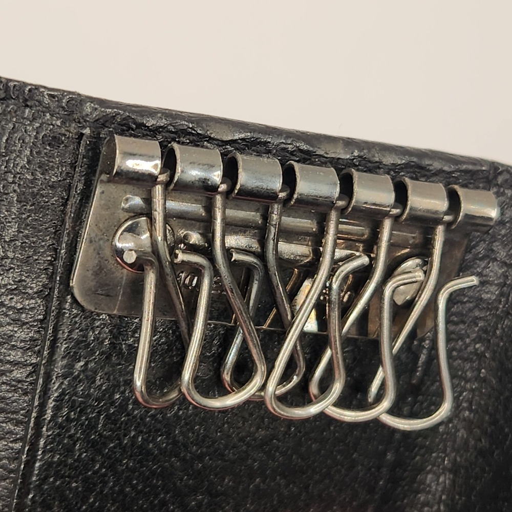 GUCCI Vintage Black Textured Leather 6-Key Holder Case Wallet Silver Metal Bar - Picture 6 of 10